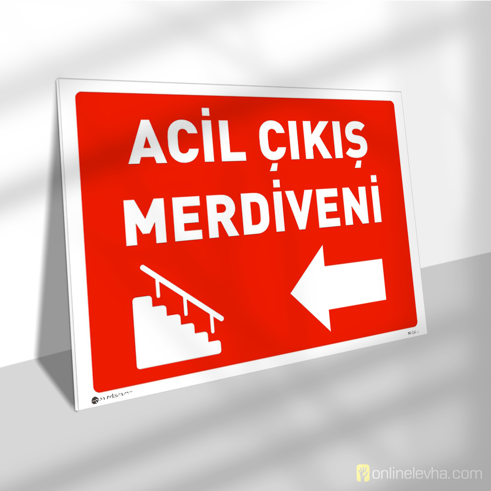 Acil Çıkış Merdiveni Sol Yön | İş Güvenlik Levhaları Acil Çıkış Merdiveni Sol Yön