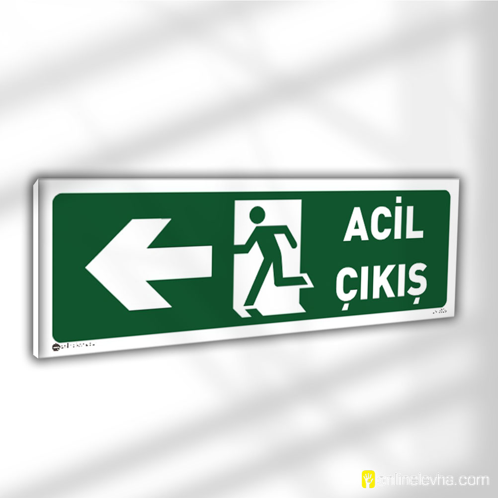Acil Çıkış Sol Yönlendirme | İş Güvenlik Levhaları Acil Çıkış Sol Yönlendirme