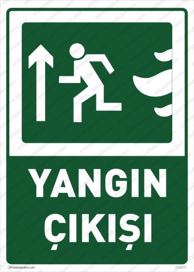 yangin-cikisi-yukari-sol-yon-levhasi | İş Güvenlik Levhaları