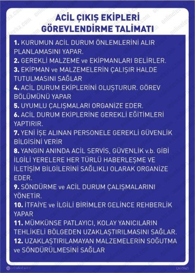 acil-cikis-ekipleri-gorevlendirme-talimatlari | İş Güvenlik Levhaları