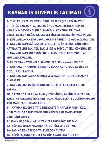 Kaynak İş Güvenlik Talimatı Levhası