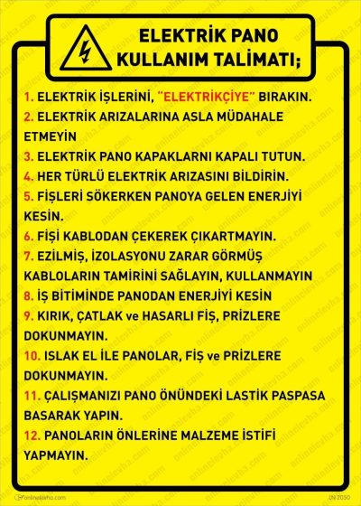 Elektrik Pano Kullanım Talimatı Levhası
