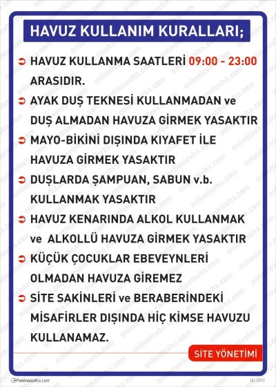 Havuz Kullanım Kuralları Levhası