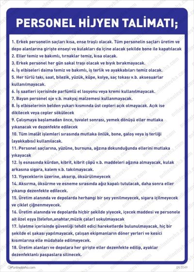 Personel Hijyen Talimatı Levhası