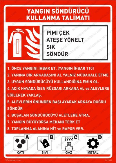 Yangın Söndürücü Kullanma Talimatı Levhası
