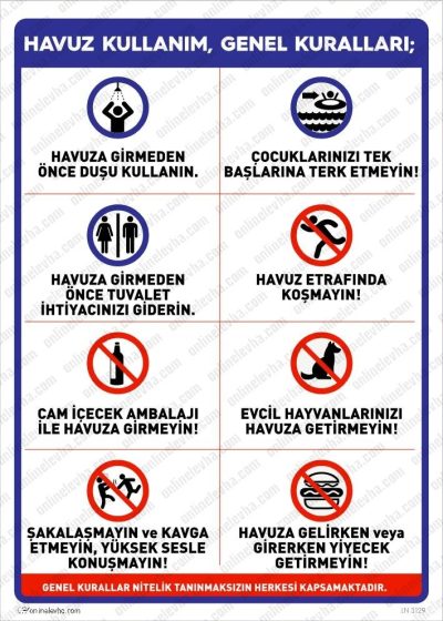 Havuz Kullanımı, Genel Kurallar Levhası