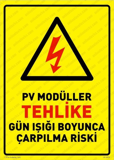 PV Modüller Tehlike Gün Işığı Boyunca Çarpılma Riski Levhası