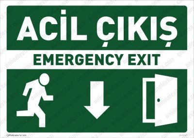 Acil Çıkış Aşağı Yön (TR/EN) Levhası