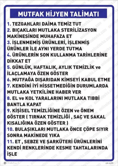 Mutfak Hijyen Talimatı Levhası
